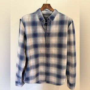 Calvin Klein Men's Blue and White Gradient Plaid Button-Down Shirt